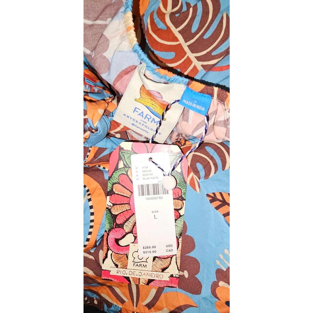 NWT Farm Rio x Anthropologie Square-Neck Midi Dress $285 LARGE Blue - Picture 4 of 4